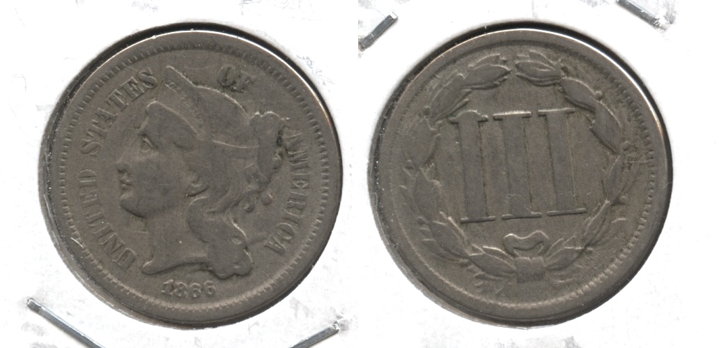 1866 Three Cent Nickel Fine-12 #m