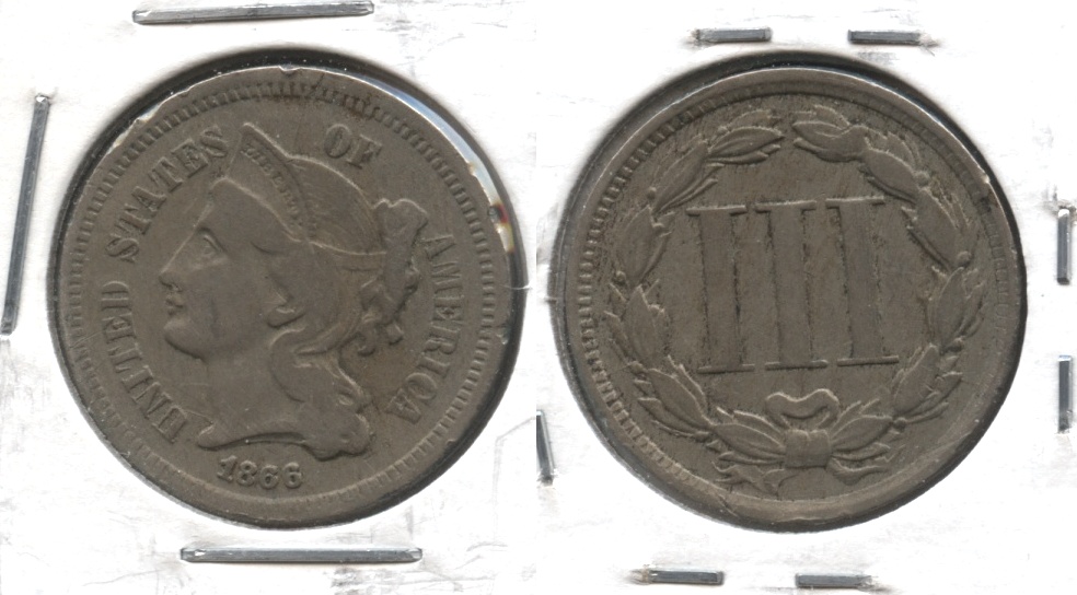 1866 Three Cent Nickel Fine-12 #n Rim Tics