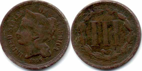 1866 Three Cent Nickel Good-4 Dark