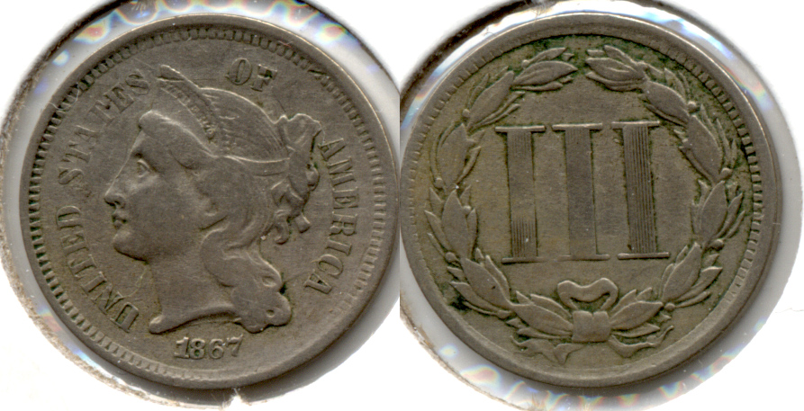 1867 Three Cent Nickel Fine-12 e
