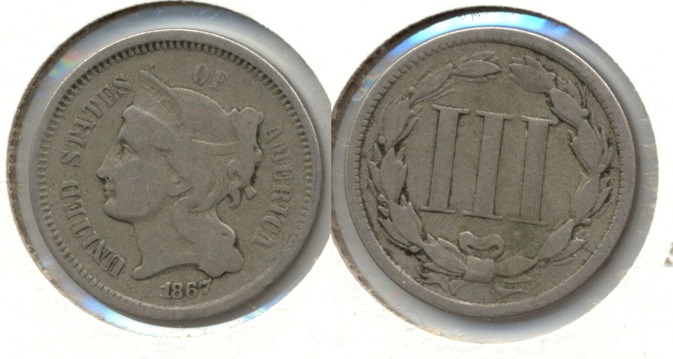 1867 Three Cent Nickel Good-4