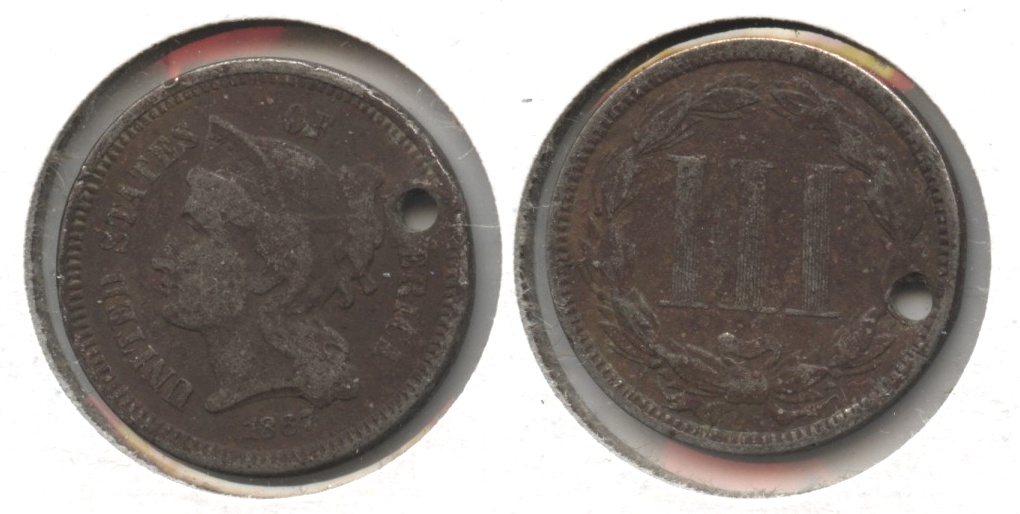 1867 Three Cent Nickel Good-4 #c Holed