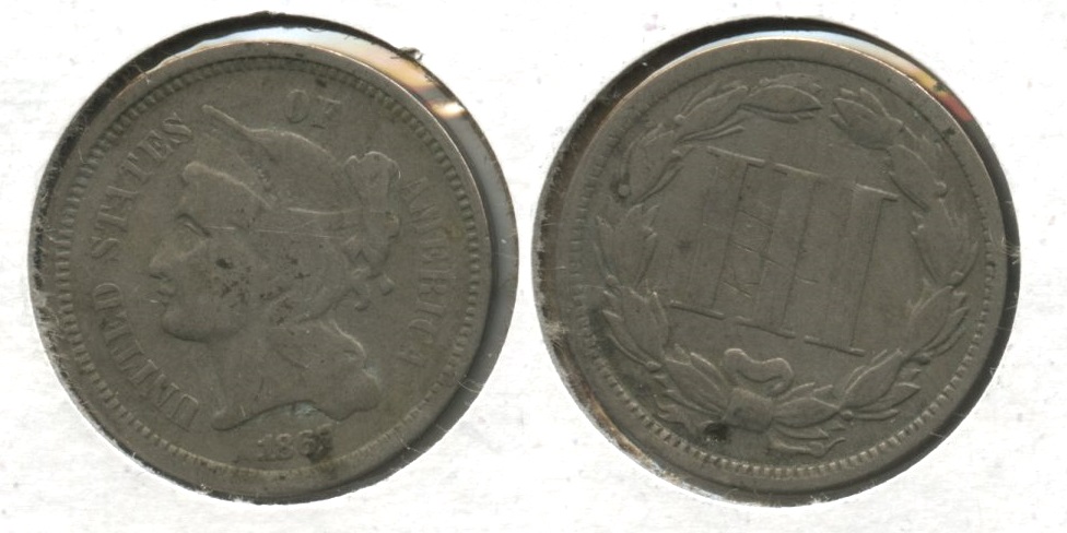 1867 Three Cent Nickel Good-4 #e Reverse Pit
