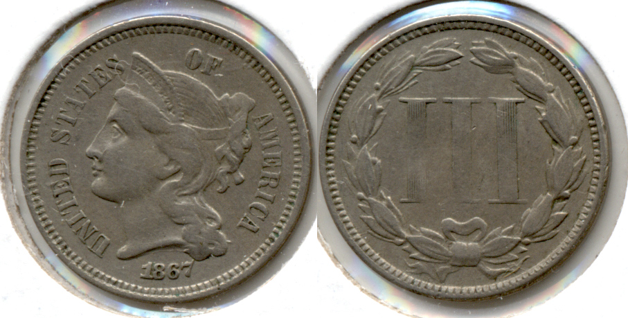1867 Three Cent Nickel VF-20 c