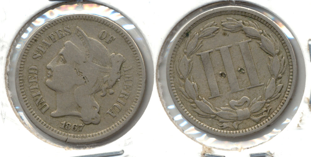 1867 Three Cent Nickel VG-8 c Reverse Tics
