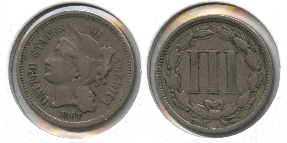 1867 Three Cent Nickel VG-8 #h