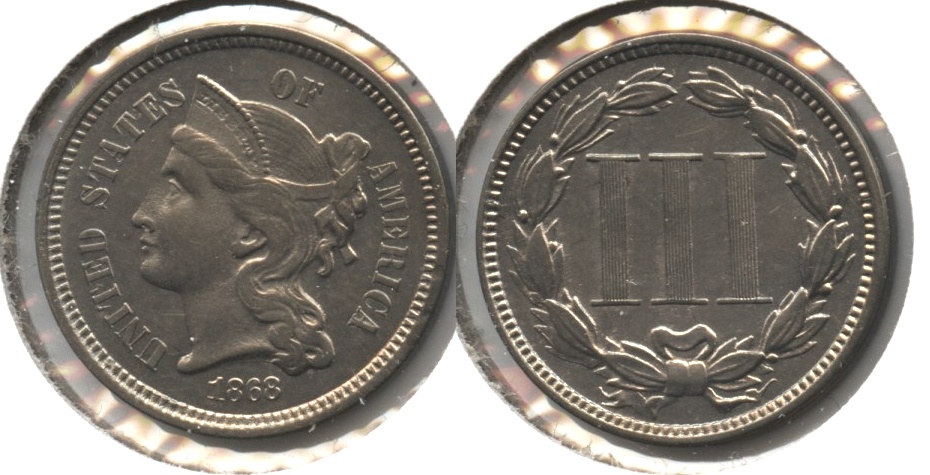 1868 Three Cent Nickel AU-50