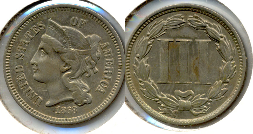 1868 Three Cent Nickel EF-45