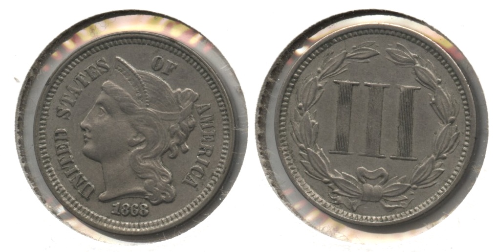 Alaska Coin Exchange Presents the 1868 Three Cent Nickel EF-45 #a