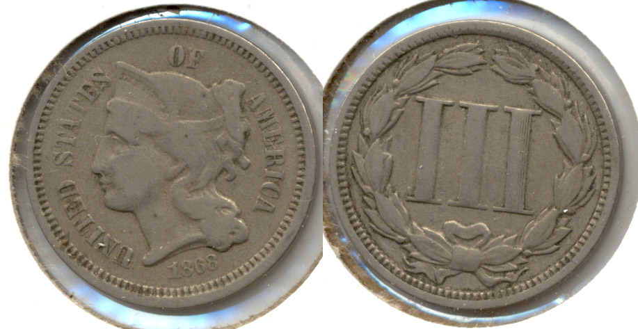 1868 Three Cent Nickel Fine-12 a