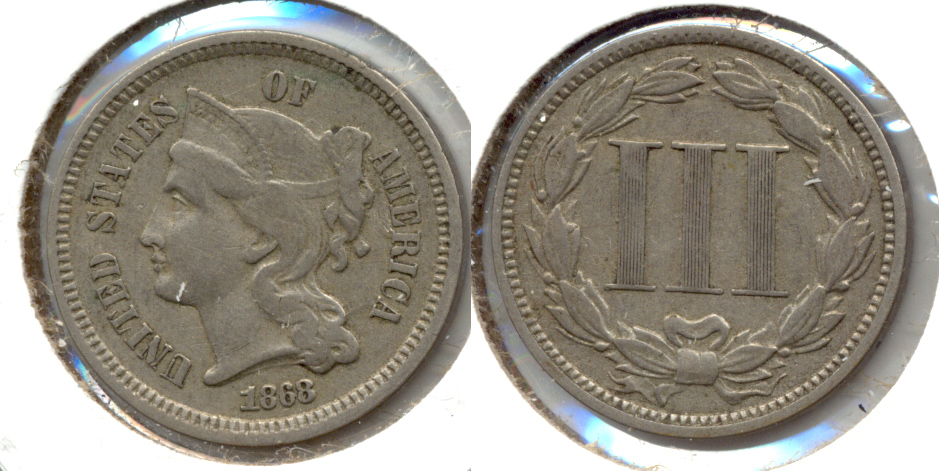 1868 Three Cent Nickel VF-20