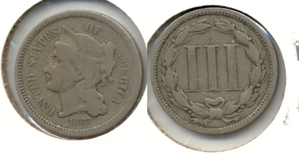1868 Three Cent Nickel VG-8 f