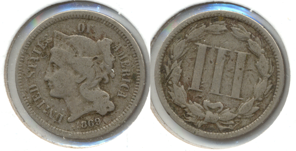 1869 Three Cent Nickel VG-8 Tics