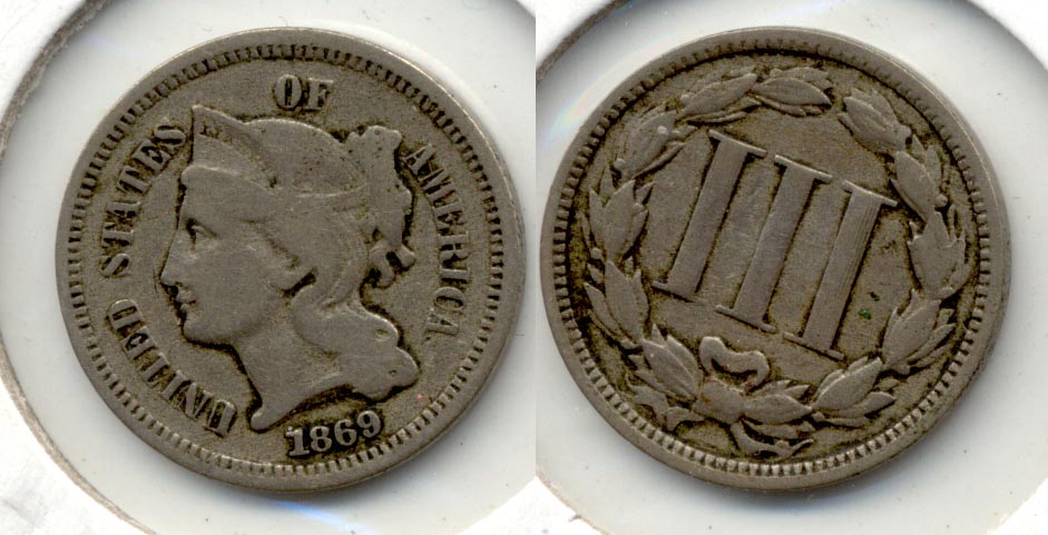 1869 Three Cent Nickel VG-8 a