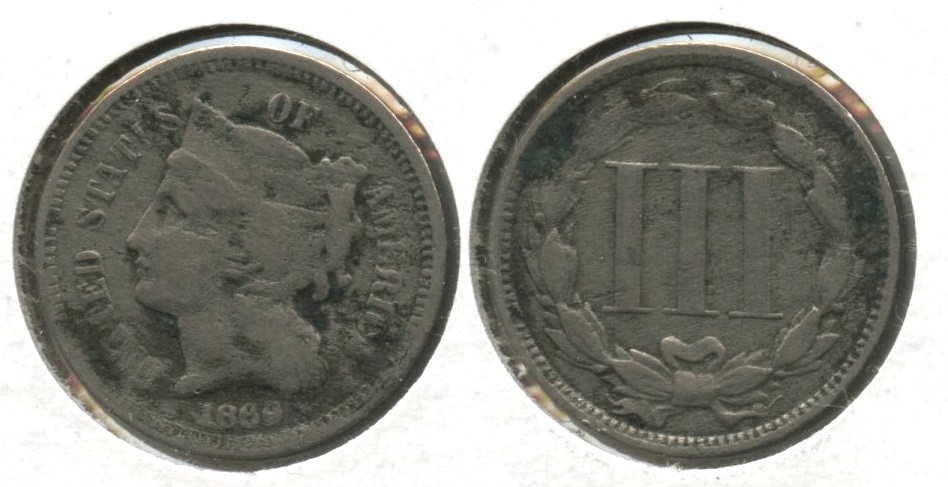 1869 Three Cent Nickel VG-8 #h Acid Cleaned