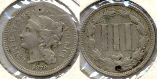 1870 Three Cent Nickel Fine-12 a Damaged