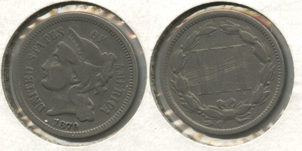 1870 Three Cent Nickel Fine-12 #c Reverse Scratch