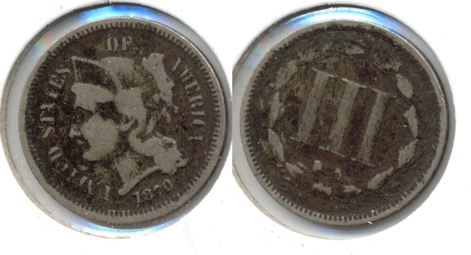 1870 Three Cent Nickel VG-8 a Dark Fields