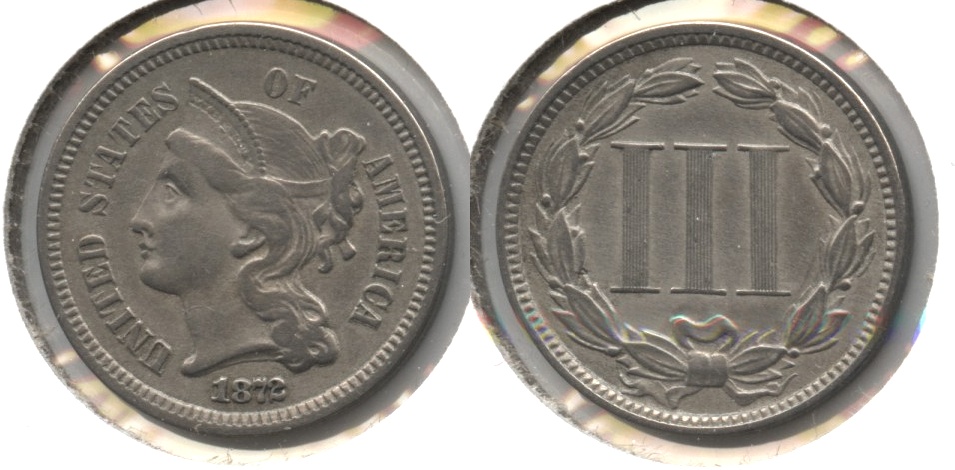1872 Three Cent Nickel VF-20 Light Cleaning