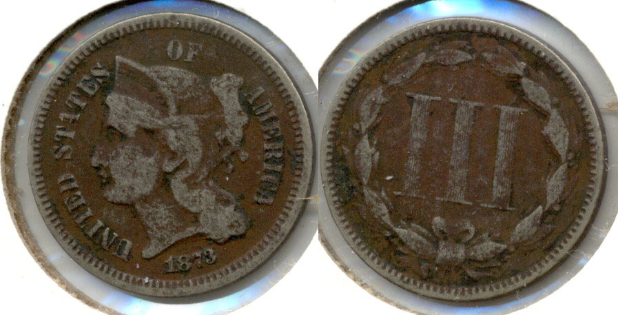 1873 Three Cent Nickel Fine-12 c Dark