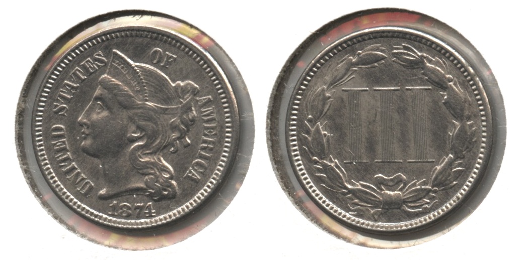 1874 Three Cent Nickel AU-50
