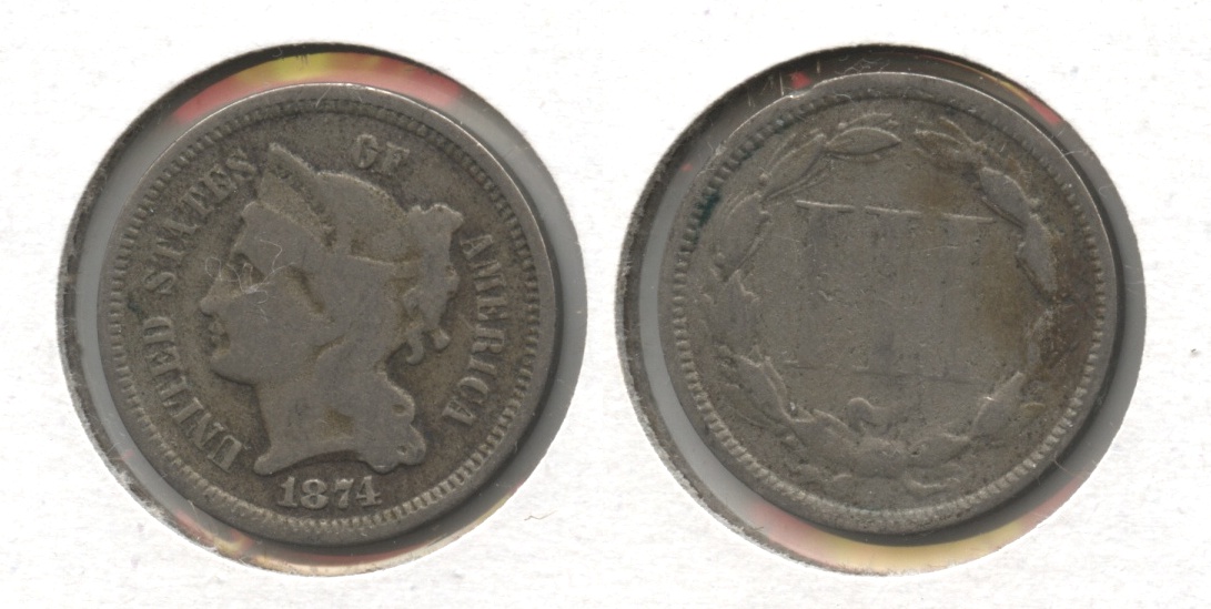 1874 Three Cent Nickel Good-4