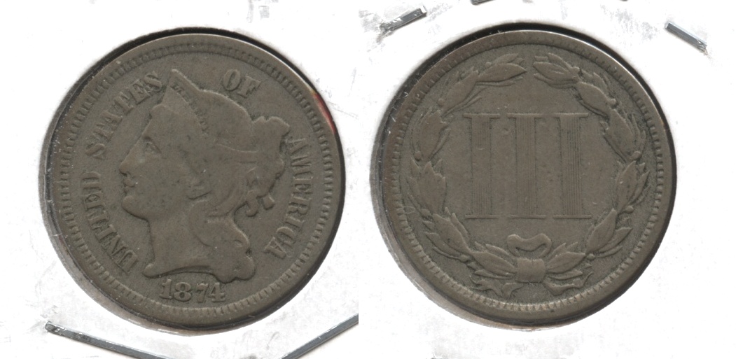 1874 Three Cent Nickel VG-8 #a