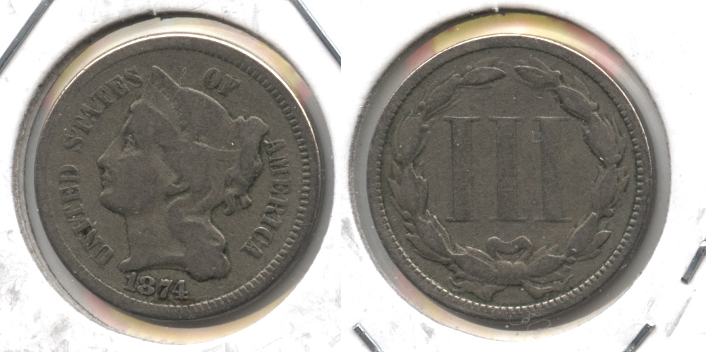 1874 Three Cent Nickel VG-8 #b