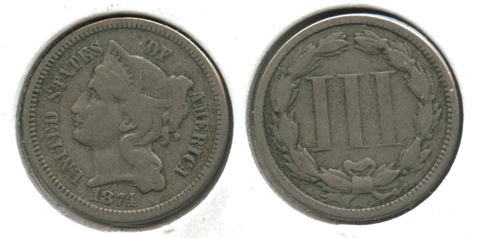 1874 Three Cent Nickel VG-8 #c