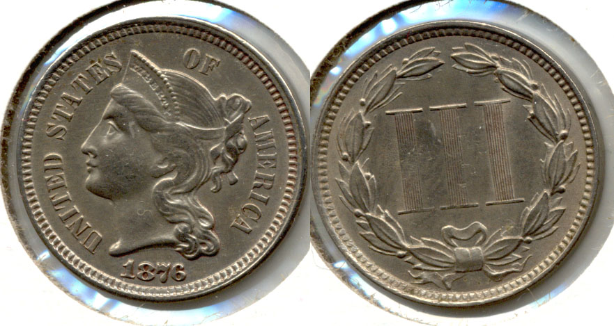1876 Three Cent Nickel AU-55