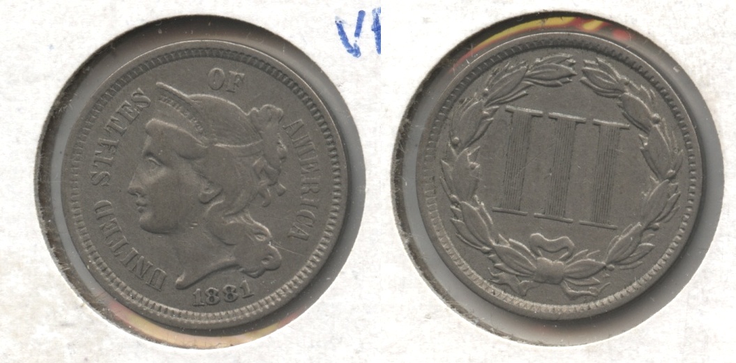 1881 Three Cent Nickel Fine-12 #a