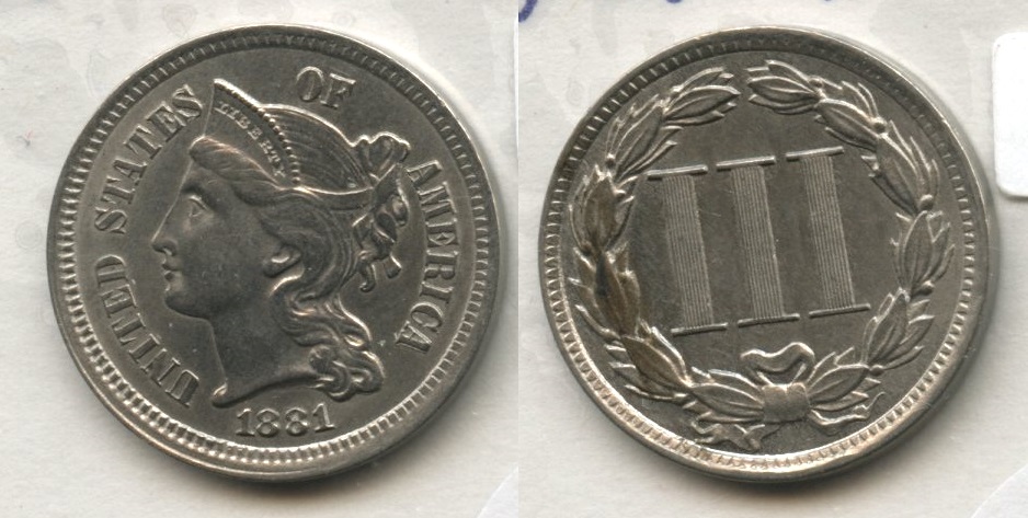 1881 Three Cent Nickel MS-60 Reverse Spot
