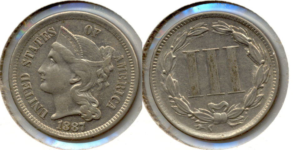 1887 Three Cent Nickel AU-50