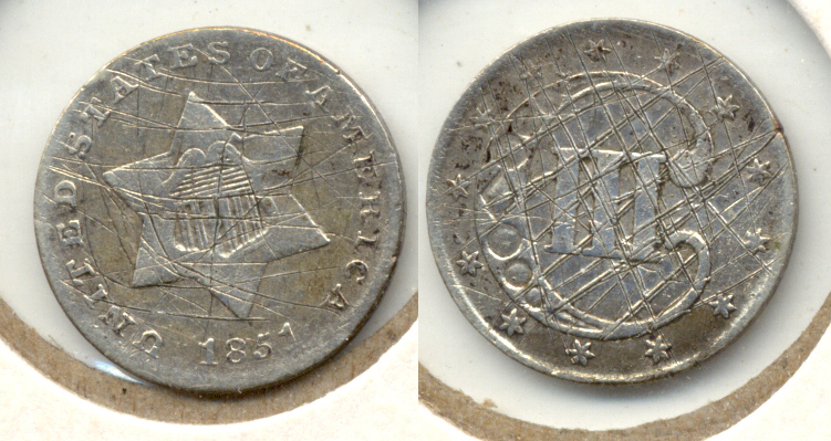 1851 Three Cent Silver VF-20 Scratches
