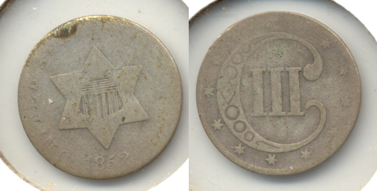 1852 Three Cent Silver AG-3 d