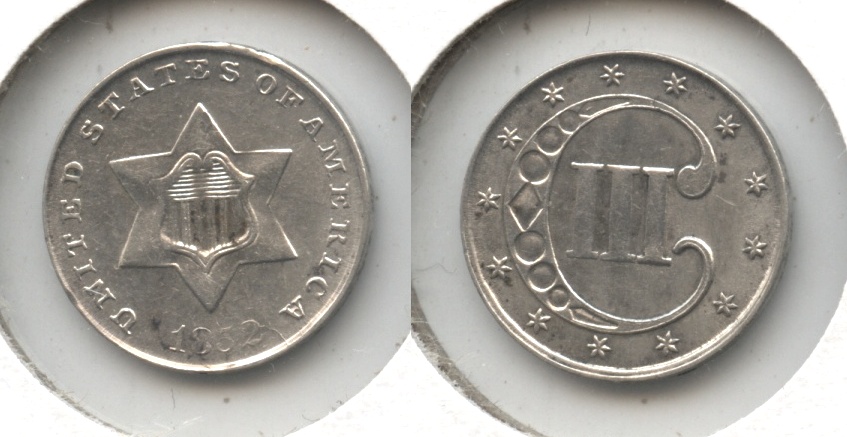 1852 Three Cent Silver AU-55