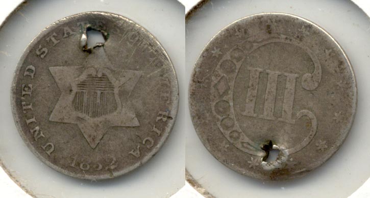 1852 Three Cent Silver F-12 Holed