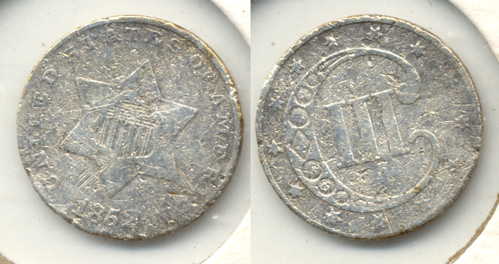 1852 Three Cent Silver F-12 c Porous