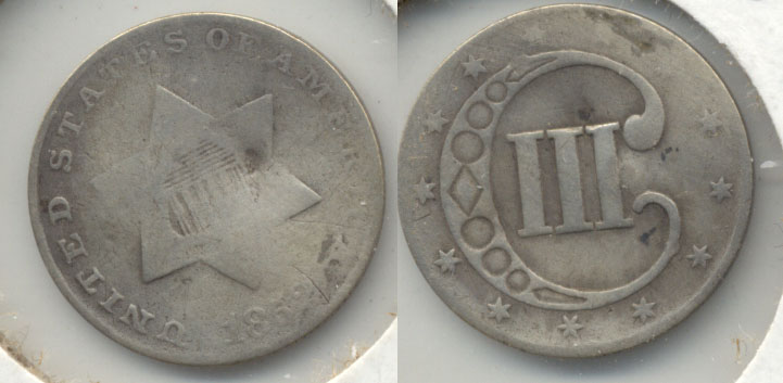 1852 Three Cent Silver Good-4 a Obverse Hit