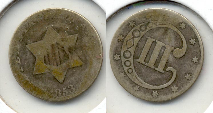 1853 Three Cent Silver AG-3 a