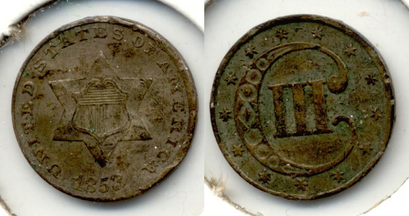 1853 Three Cent Silver EF-40 Warped