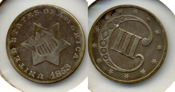 1853 Three Cent Silver F-12
