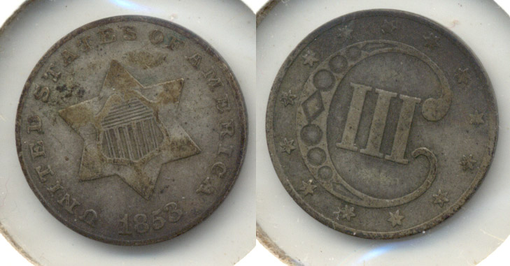 1853 Three Cent Silver F-12 c
