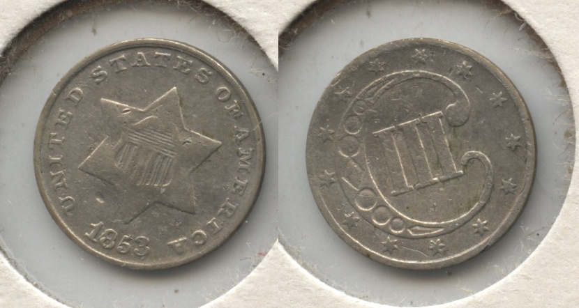 1853 Three Cent Silver F-12 #d Obverse Pit
