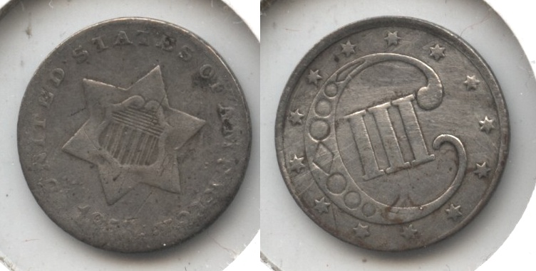 1853 Three Cent Silver Good-4 #d Lightly Cleaned