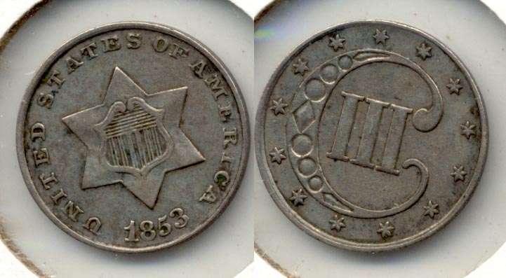 1853 Three Cent Silver VF-20