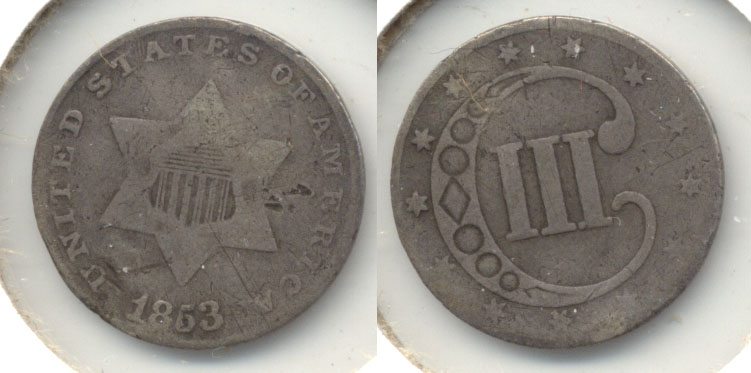 1853 Three Cent Silver VG-8 c
