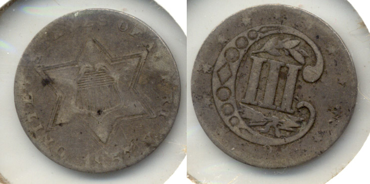 1857 Three Cent Silver VG-8 Slight Warp