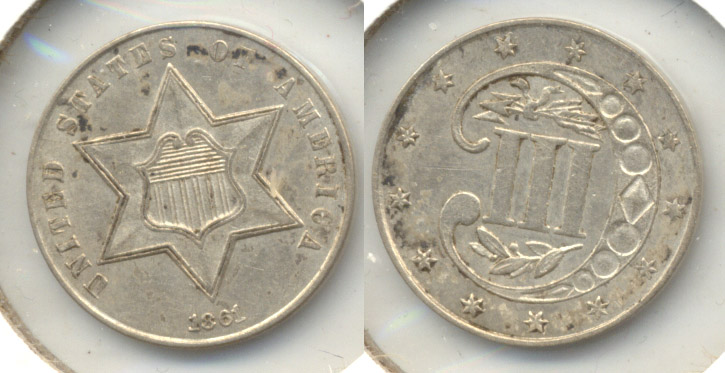 1861 Three Cent Silver AU-50