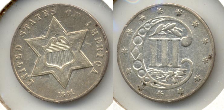 1861 Three Cent Silver EF-40
